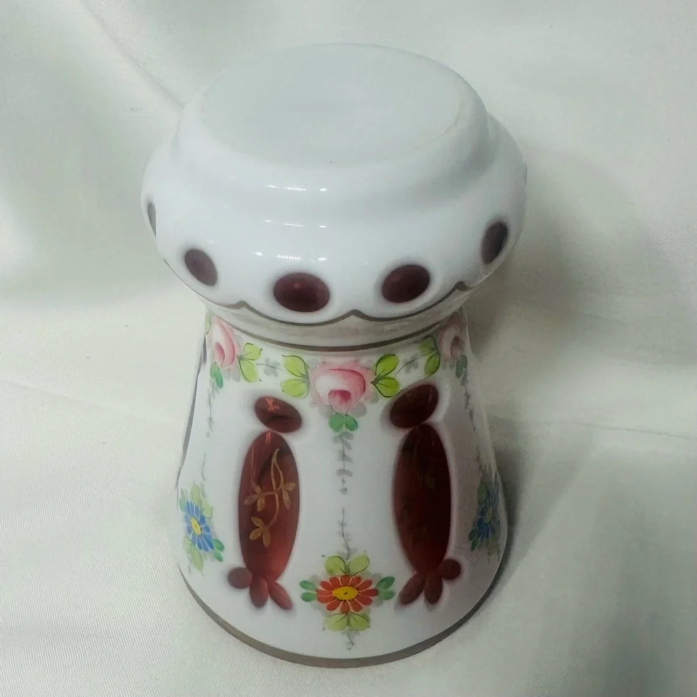 Vintage Bohemia Heritage Czech‎ Glass Cut to Cranberry Floral Vase Bohemian